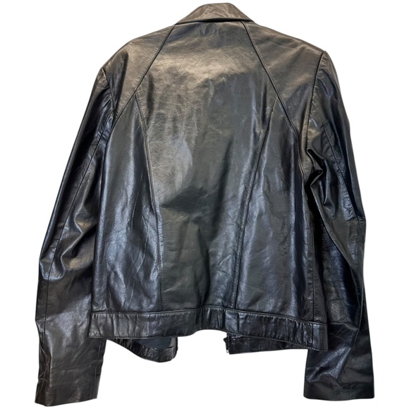 VTG 70’s Bermans Black 100% Leather Motorcycle Jacket Womens 40L - Picture 2 of 7